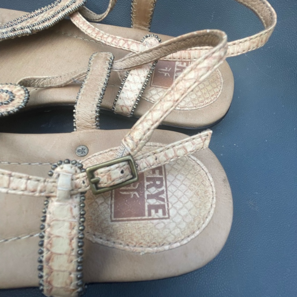 Frye Tan Sandals with Decorative Straps and Buckle